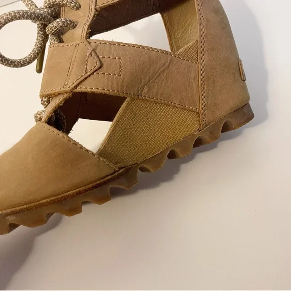 Sorel Joanie Camel Tan Leather Wedge Heel Sandals Casual Outdoor - Picture 9 of 15